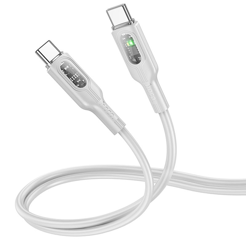 Дата кабель Hoco U120 Transparent explore intelligent power-off PD 60W Type-C to Type-C (1.2m) Gray - Зображення 2