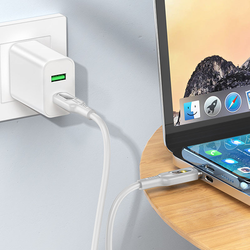 Дата кабель Hoco U120 Transparent explore intelligent power-off PD 60W Type-C to Type-C (1.2m) Gray - Зображення 4