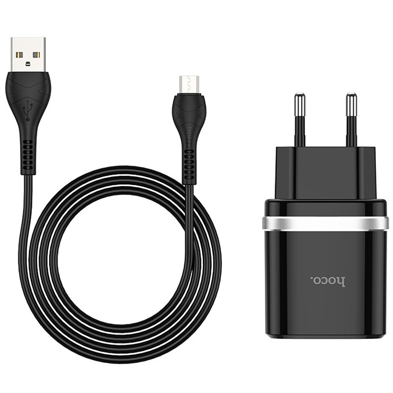 МЗП Hoco C12Q Smart QC3.0 18W (1USB-A) + кабель USB to MicroUSB Чорний - Зображення 2