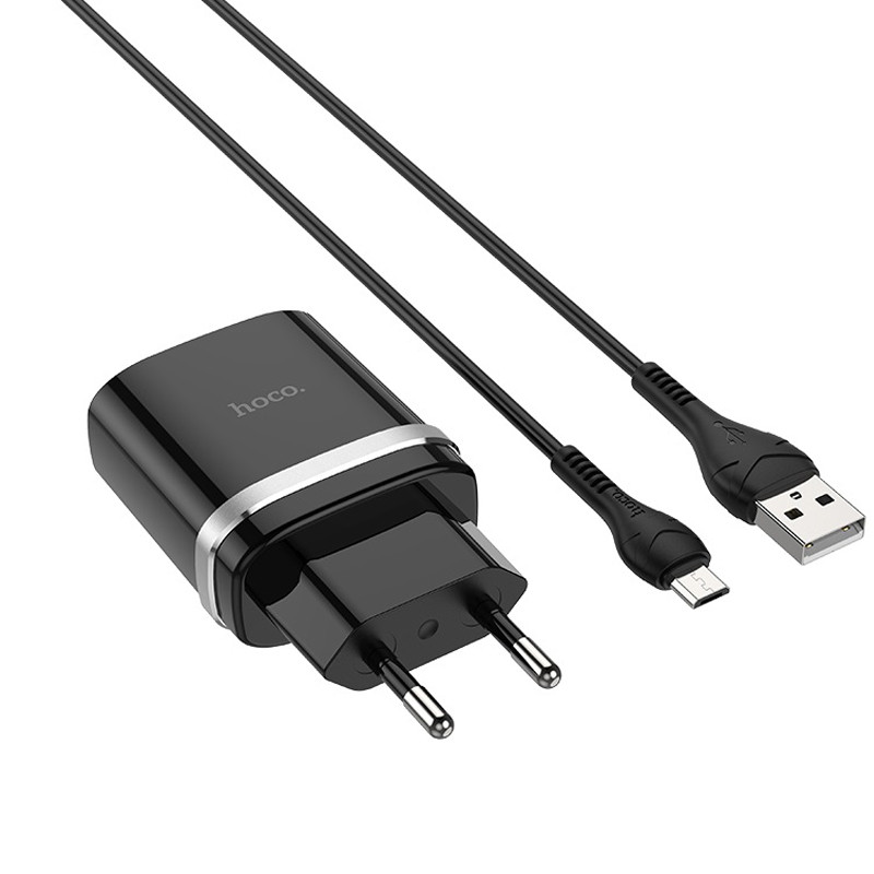 МЗП Hoco C12Q Smart QC3.0 18W (1USB-A) + кабель USB to MicroUSB Чорний - Зображення 3