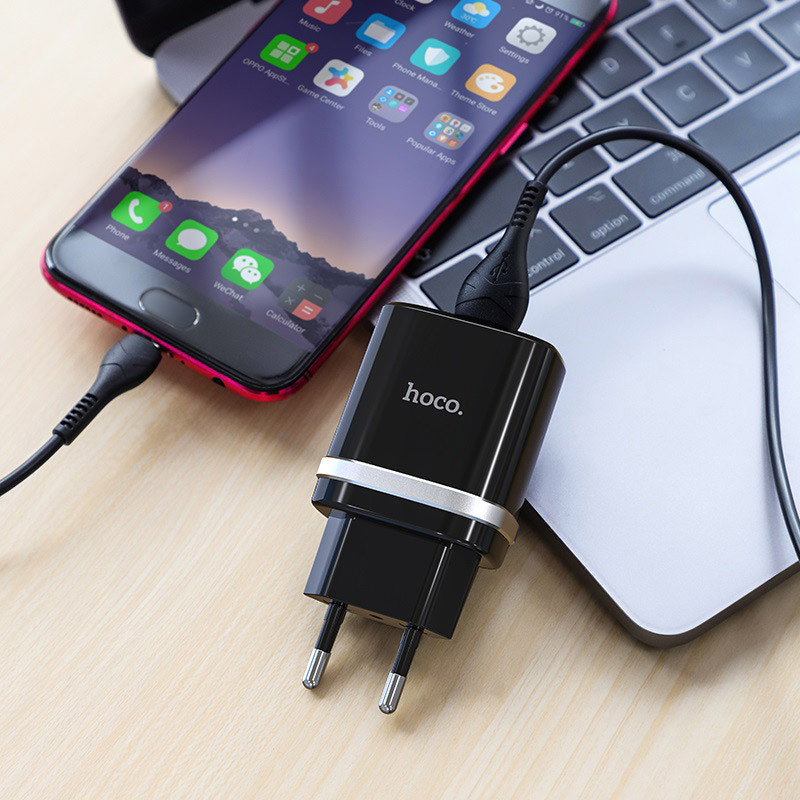 МЗП Hoco C12Q Smart QC3.0 18W (1USB-A) + кабель USB to MicroUSB Чорний - Зображення 4