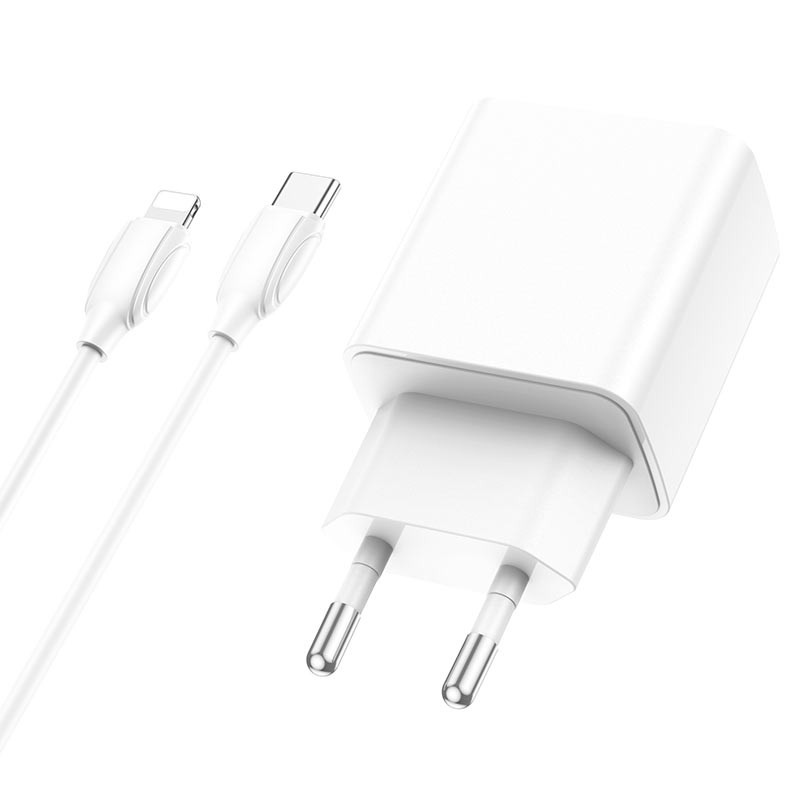 МЗП Borofone BA67A PD20W+QC3.0 (1USB-A/1C) + кабель Type-C to Lightning Білий