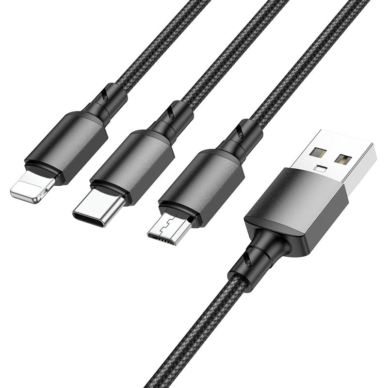 Дата кабель Borofone BX72 USB to Lightning /MicroUSB/Type-C 2A (1m) Чорний - Зображення 2