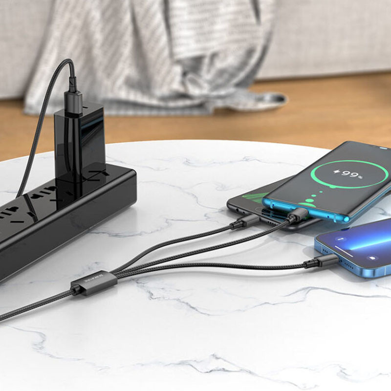 Дата кабель Borofone BX72 USB to Lightning /MicroUSB/Type-C 2A (1m) Чорний - Зображення 3