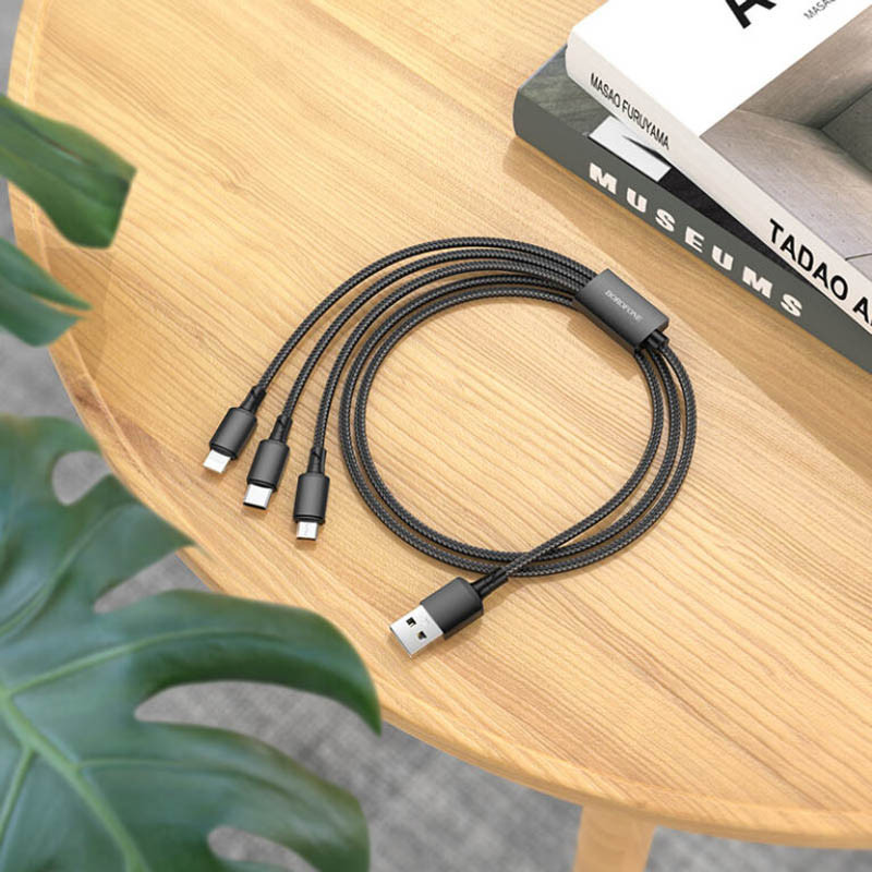 Дата кабель Borofone BX72 USB to Lightning /MicroUSB/Type-C 2A (1m) Чорний - Зображення 4