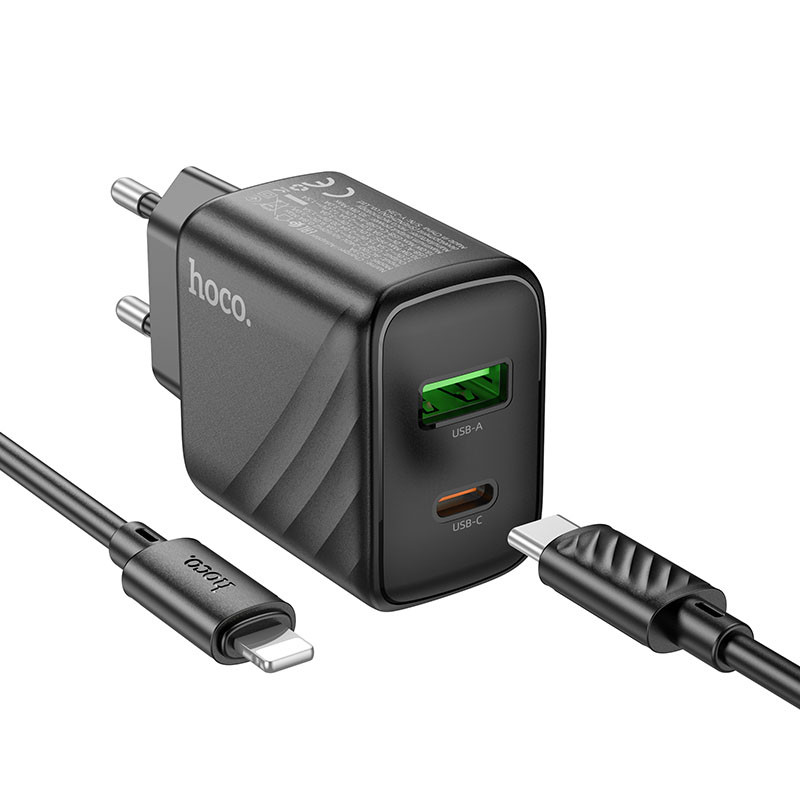 МЗП Hoco CS23A Sunlight PD30W+QC3.0 (1USB-A/1C) + кабель Type-C to Lightning Black - Зображення 2