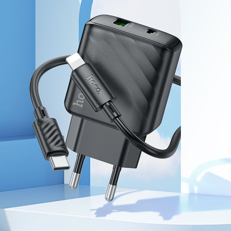 МЗП Hoco CS23A Sunlight PD30W+QC3.0 (1USB-A/1C) + кабель Type-C to Lightning Black - Зображення 3