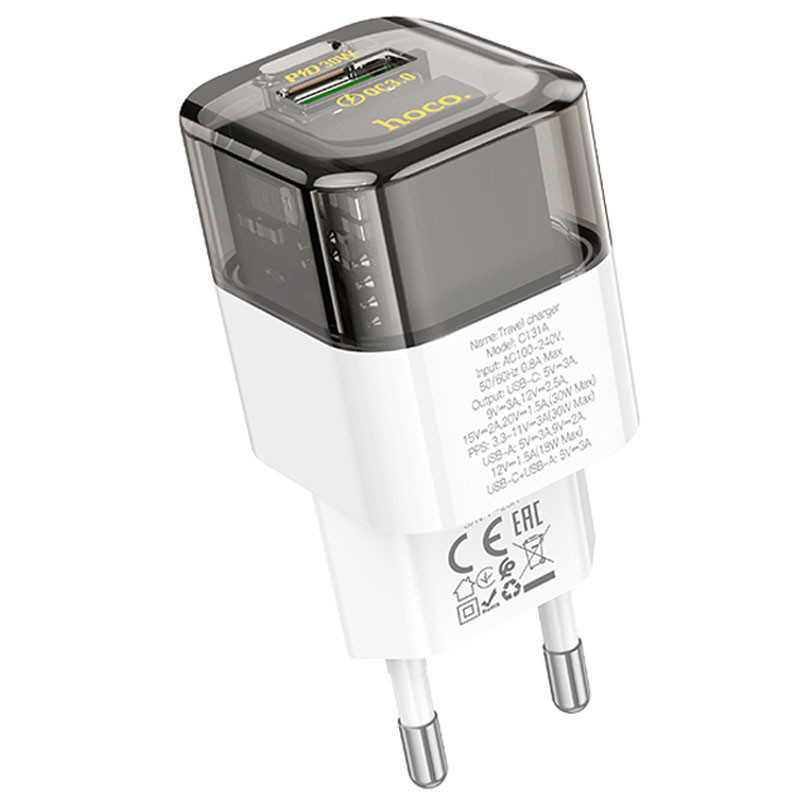 МЗП Hoco C131A Platium PD30W+QC3.0 (1USB-A/1C) Transparent black