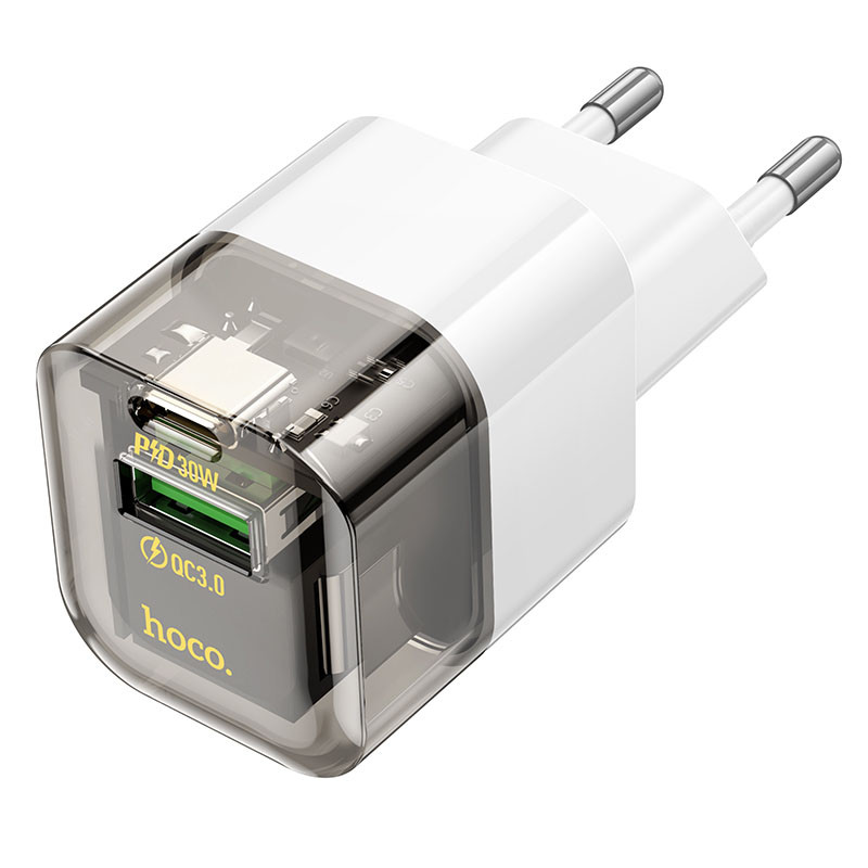 МЗП Hoco C131A Platium PD30W+QC3.0 (1USB-A/1C) Transparent black - Зображення 2