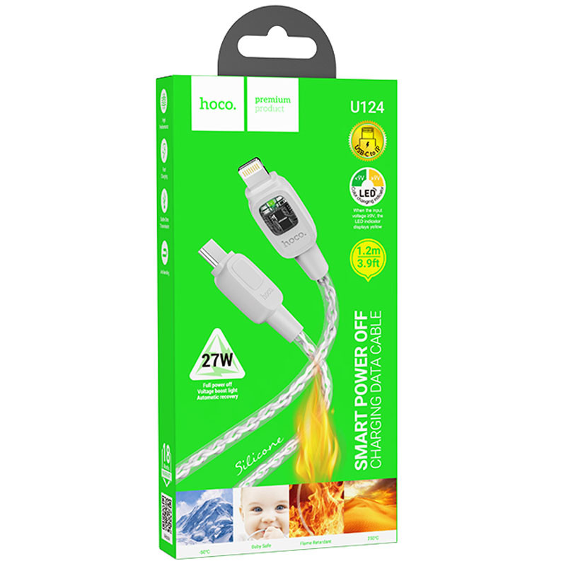 Дата кабель Hoco U124 Stone silicone power-off Type-C to Lightning (1.2m) Gray - Зображення 6