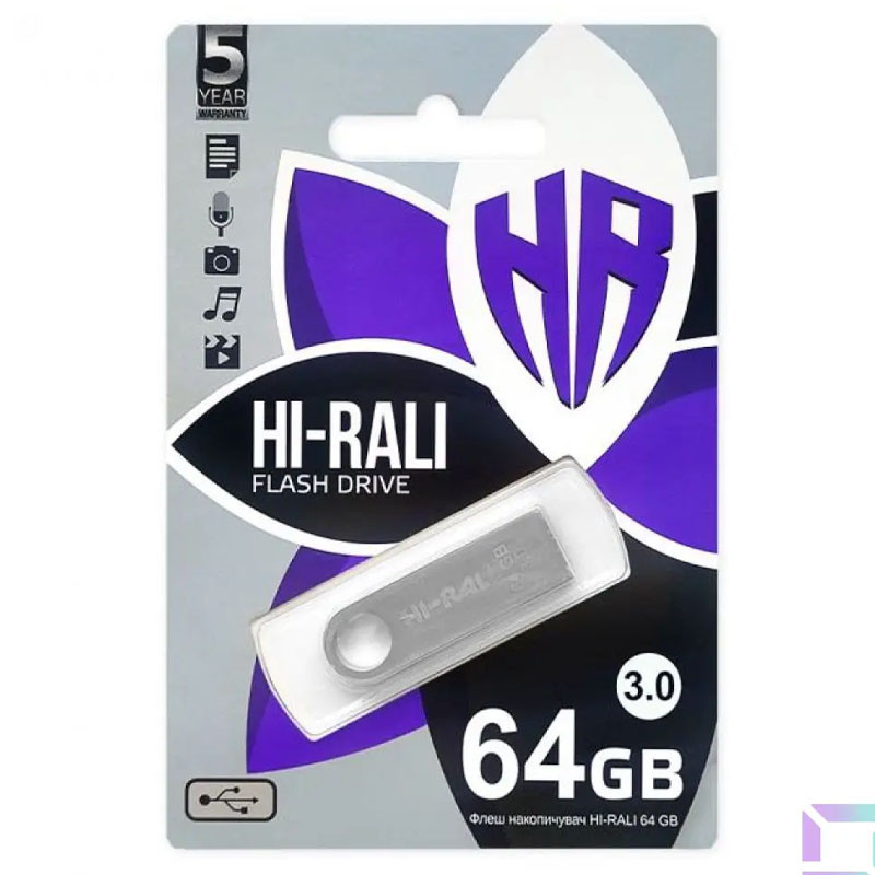 Флеш-накопичувач Hi-Rali Shuttle USB 3.0 Срібна серія — 64GB Срібний