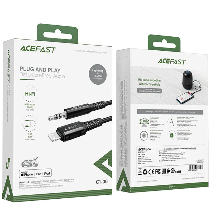 Аудіо кабель Aux Acefast C1-06 (Lightning to AUX 3.5mm) (1m) Black - Зображення 6