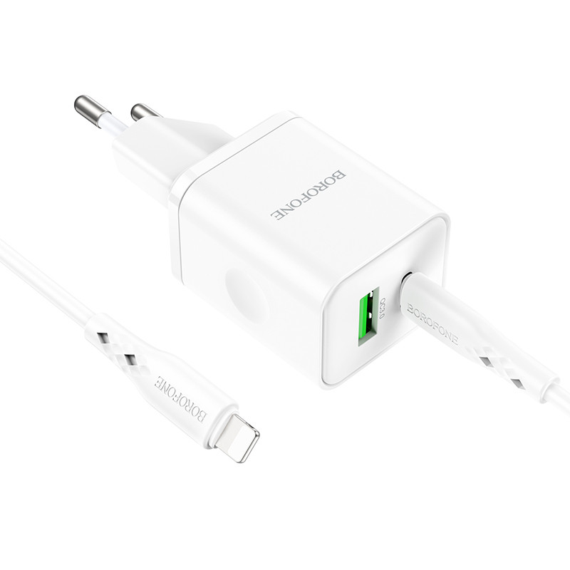 МЗП Borofone BN7 PD20W+QC3.0 (1USB-A/1C) + кабель Type-C to Lightning White - Зображення 3