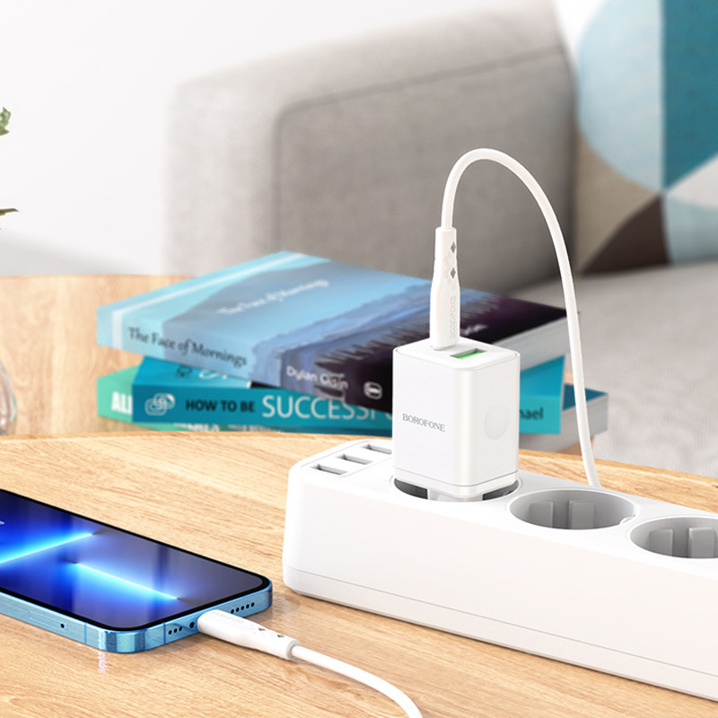 МЗП Borofone BN7 PD20W+QC3.0 (1USB-A/1C) + кабель Type-C to Lightning White - Зображення 7