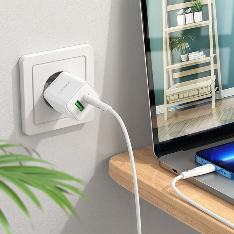 МЗП Borofone BN7 PD20W+QC3.0 (1USB-A/1C) + кабель Type-C to Lightning White - Зображення 8