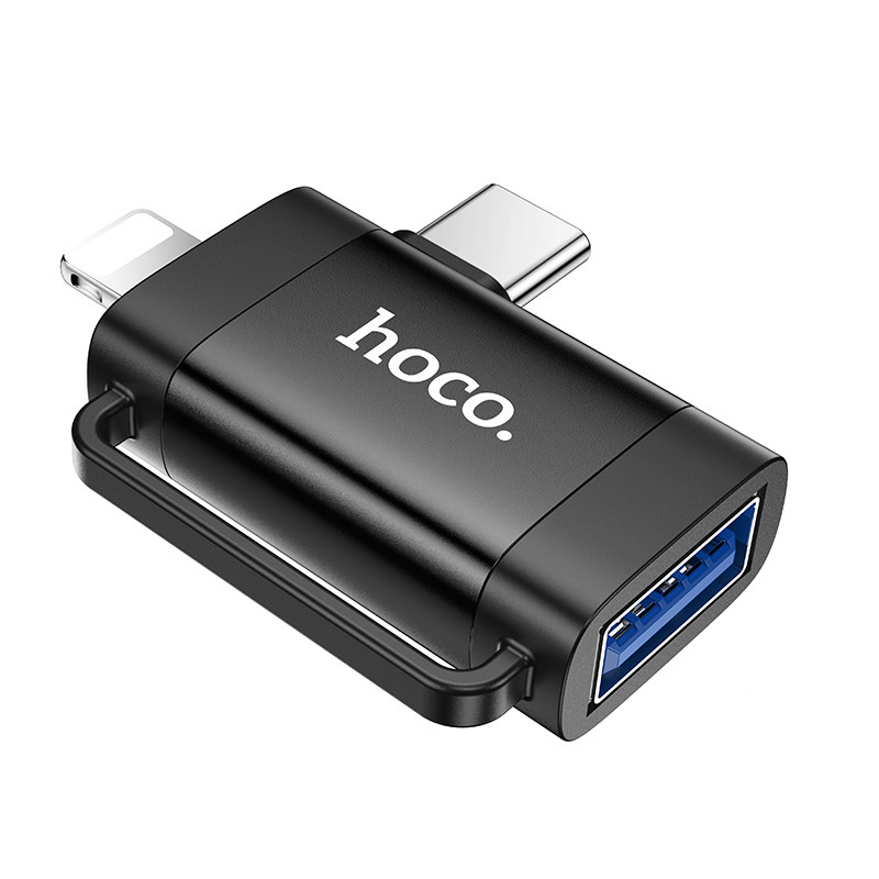 Перехідник Hoco UA31F OTG 2in1 Lightning male/Type-C male to USB female Black - Зображення 2