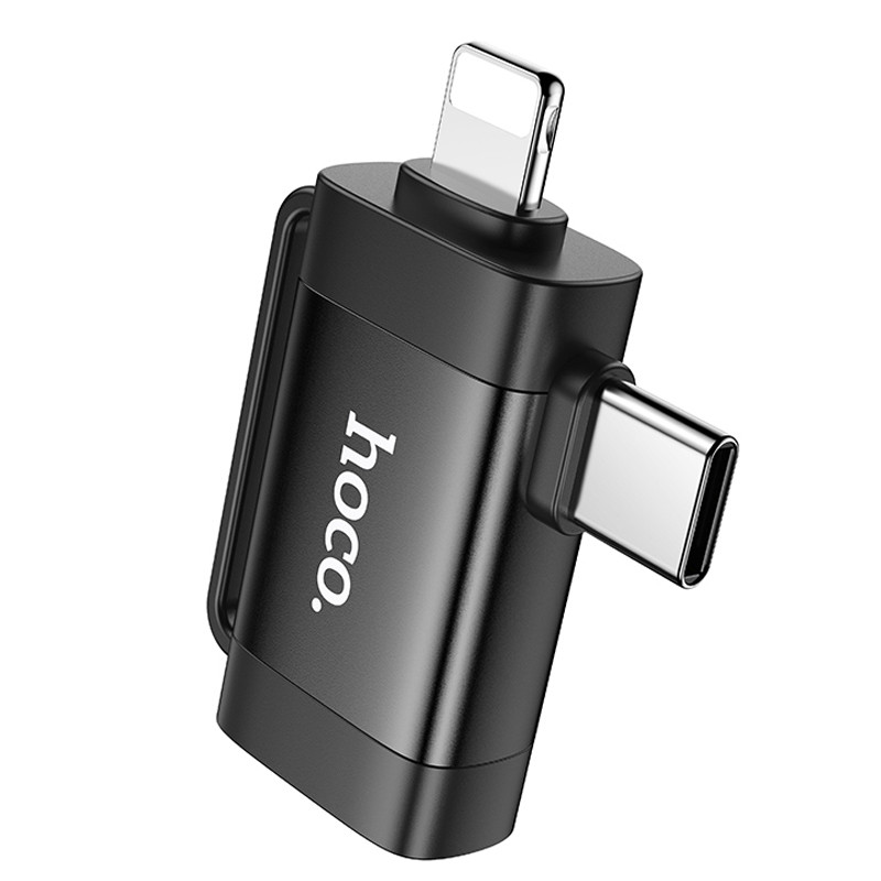 Перехідник Hoco UA31F OTG 2in1 Lightning male/Type-C male to USB female Black - Зображення 3