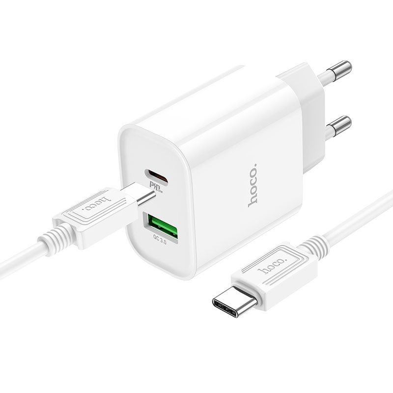 МЗП Hoco C80A Plus Rapido PD20W+QC3.0 (1USB-A/1C) + кабель Type-C to Type-C White - Зображення 2