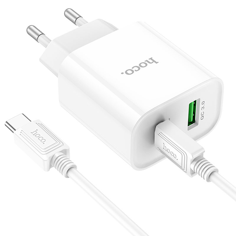 МЗП Hoco C80A Plus Rapido PD20W+QC3.0 (1USB-A/1C) + кабель Type-C to Type-C White - Зображення 3