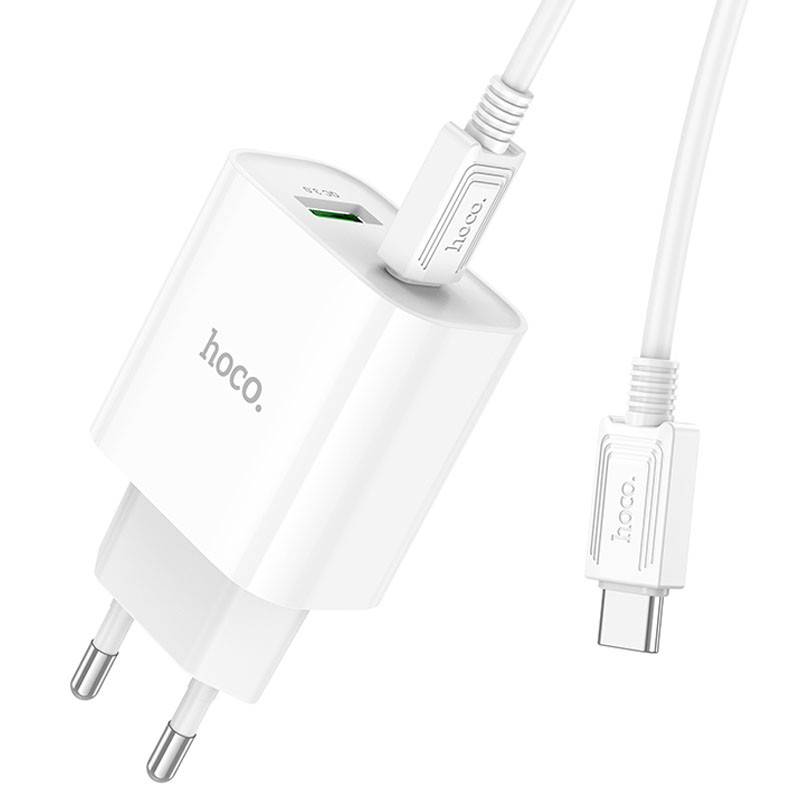 МЗП Hoco C80A Plus Rapido PD20W+QC3.0 (1USB-A/1C) + кабель Type-C to Type-C White - Зображення 4