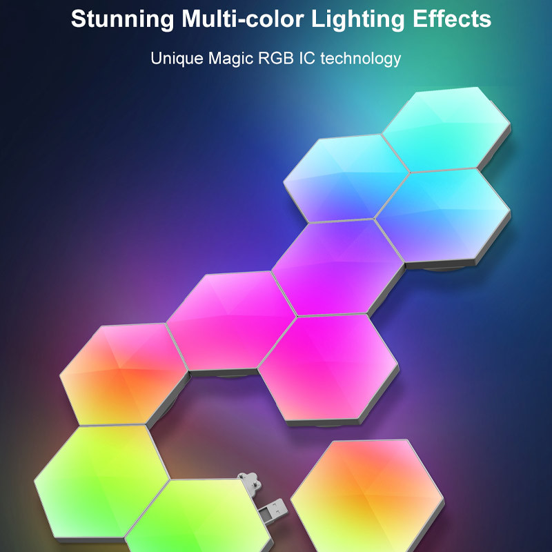 Модульный настінний світильник LED RGB 5V соты SAL-011B 6pcs Bluetooth USB with app White - Зображення 2