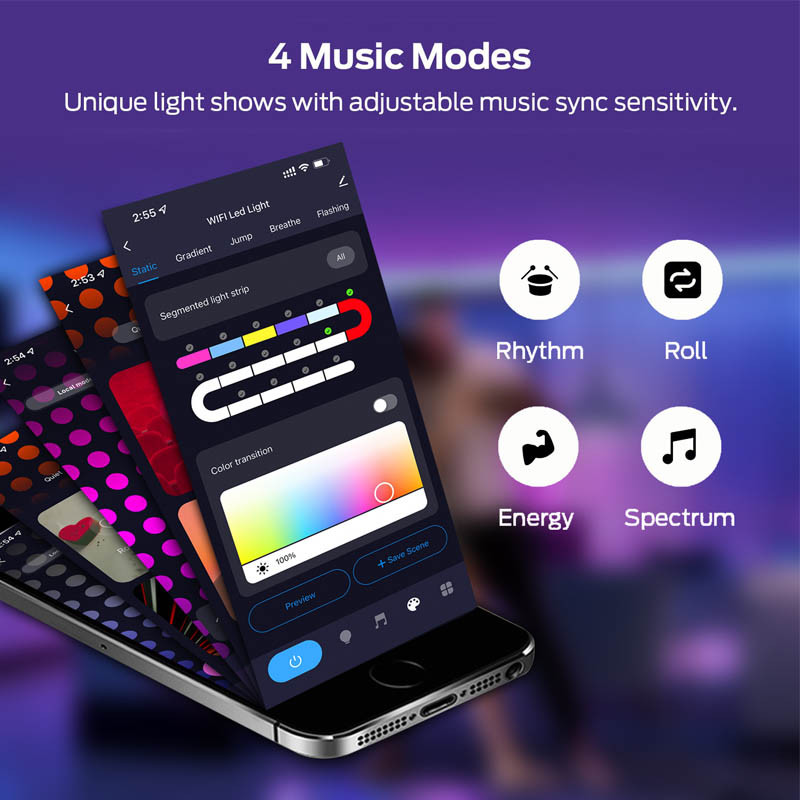 Модульный настінний світильник LED RGB 5V соты SAL-011B 6pcs Bluetooth USB with app White - Зображення 4