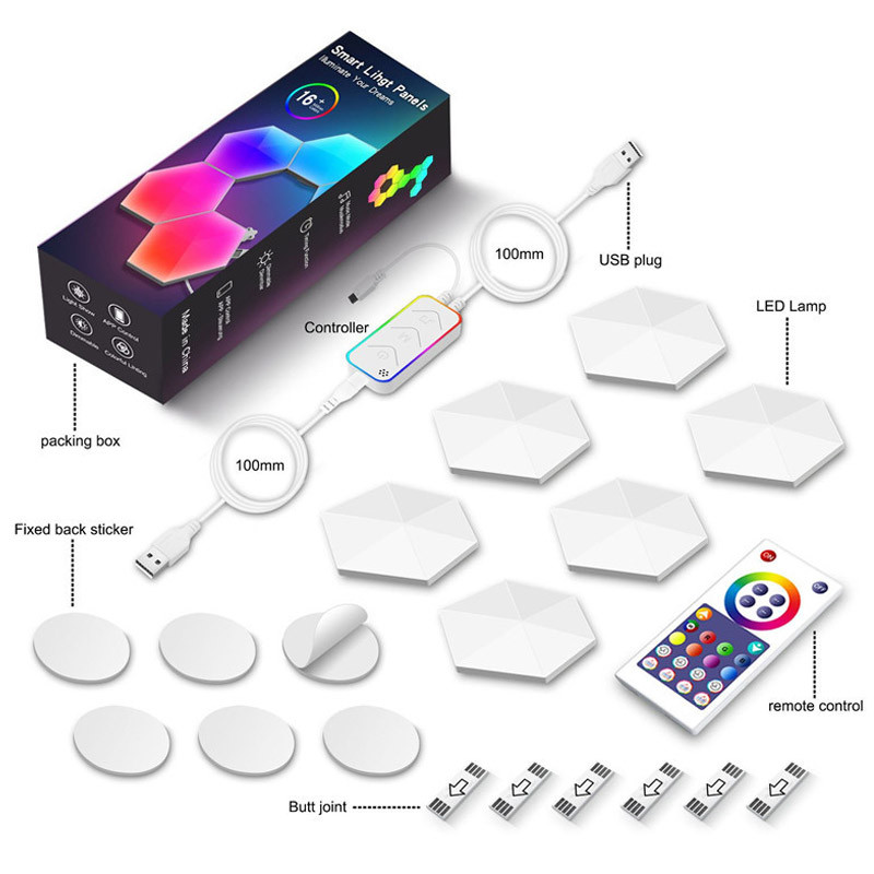 Модульный настінний світильник LED RGB 5V соты SAL-011B 6pcs Bluetooth USB with app White - Зображення 6