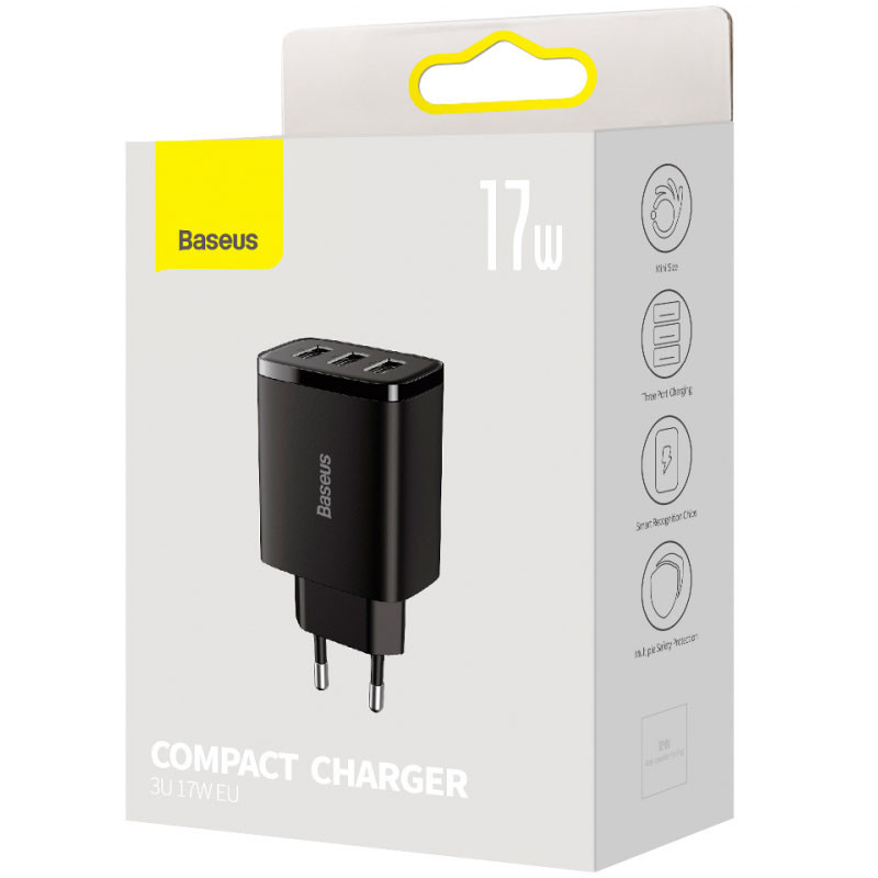 МЗП Baseus Compact 17W (3USB-A) (CCXJ02) Чорний - Зображення 5