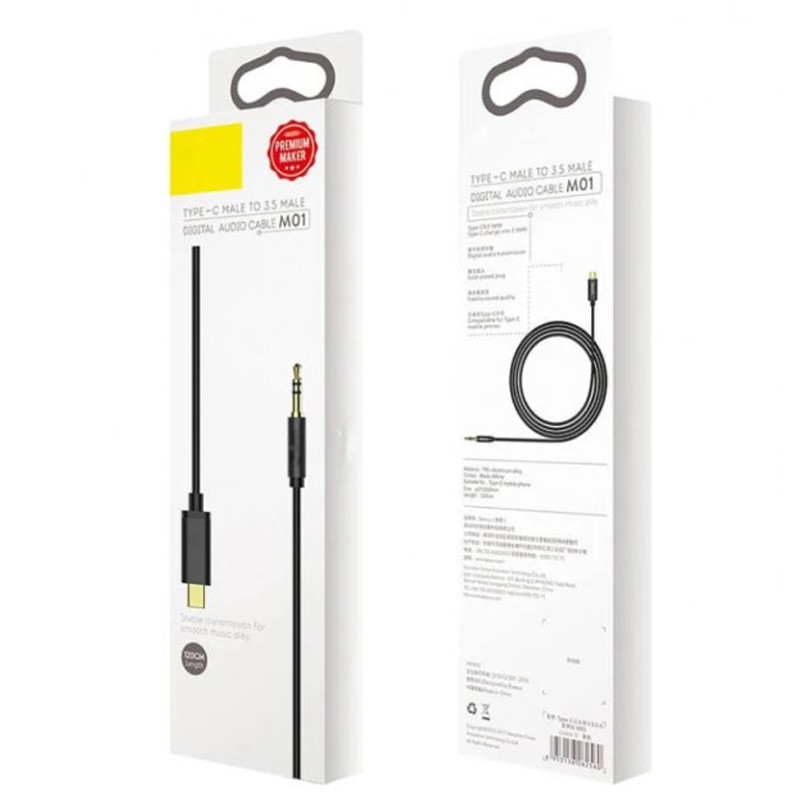 Аудіо кабель Aux Baseus Yiven Type-C Male to 3.5mm Male M01 (1m) (CAM01-01) Black - Зображення 2