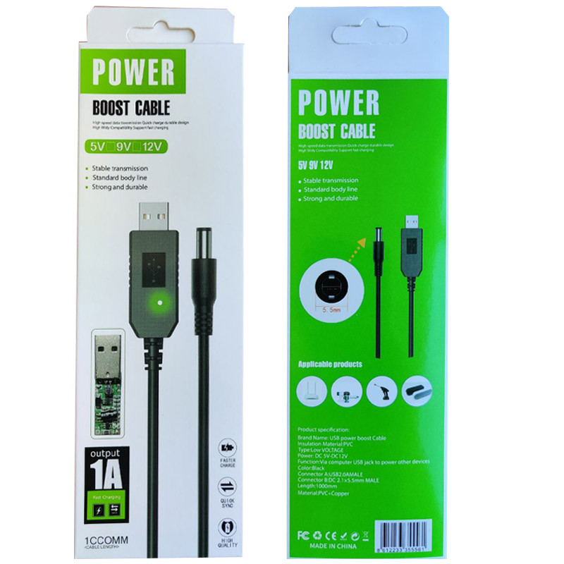 Кабель живлення для роутера/модема USB-DC (2.1x5.5mm) з перетворювачем до 12V in box (1m) Black - Зображення 2