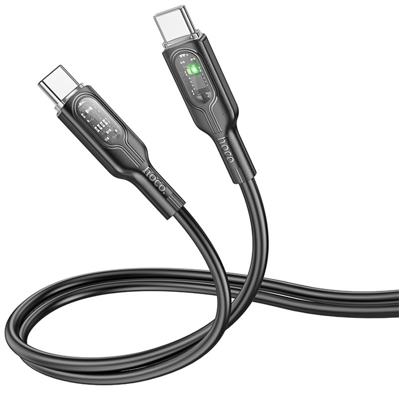 Дата кабель Hoco U120 Transparent explore intelligent power-off PD 60W Type-C to Type-C (1.2m) Black - Зображення 2