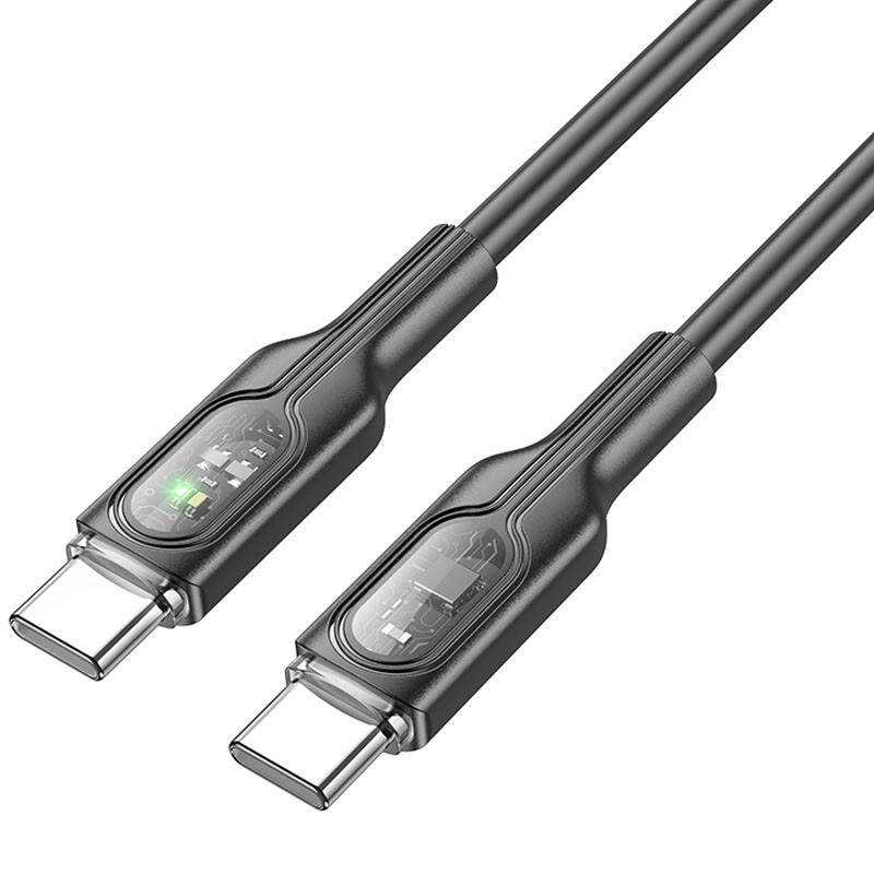 Дата кабель Hoco U120 Transparent explore intelligent power-off PD 60W Type-C to Type-C (1.2m) Black - Зображення 3