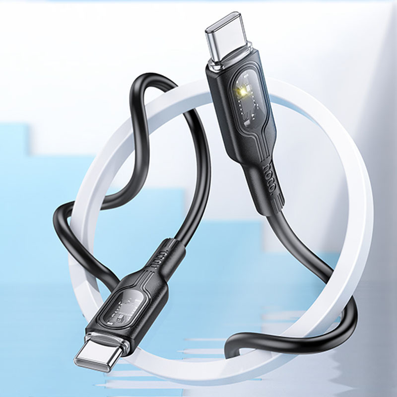 Дата кабель Hoco U120 Transparent explore intelligent power-off PD 60W Type-C to Type-C (1.2m) Black - Зображення 5