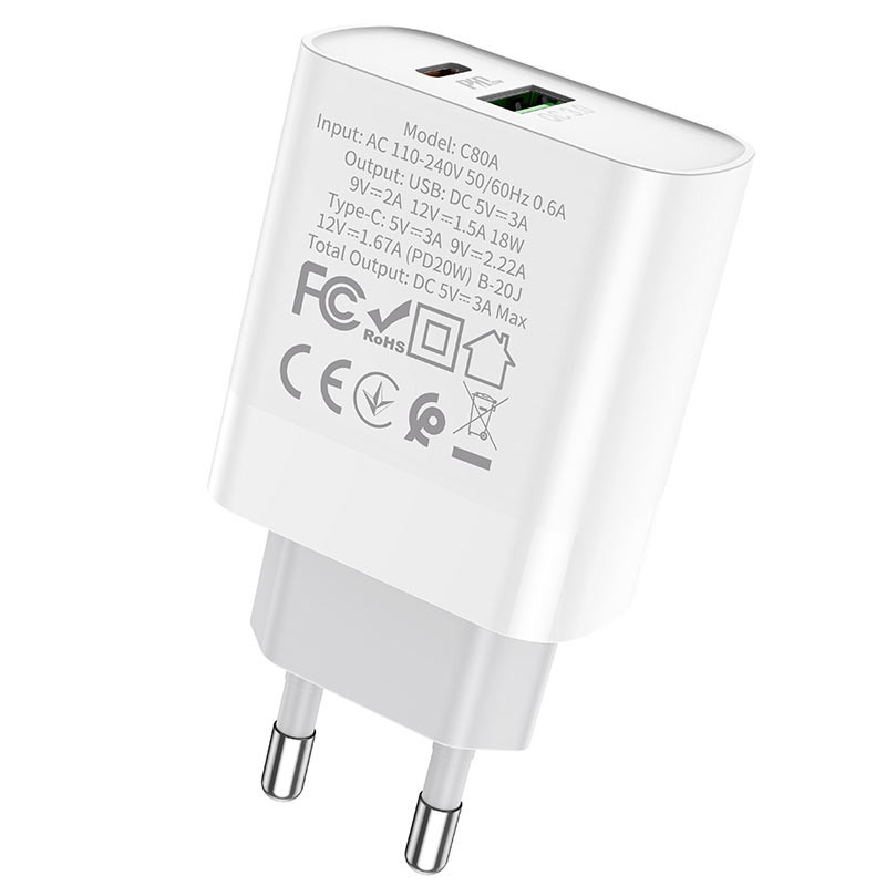 МЗП Hoco C80A Plus Rapido PD20W+QC3.0 (1USB-A/1C) White - Зображення 4