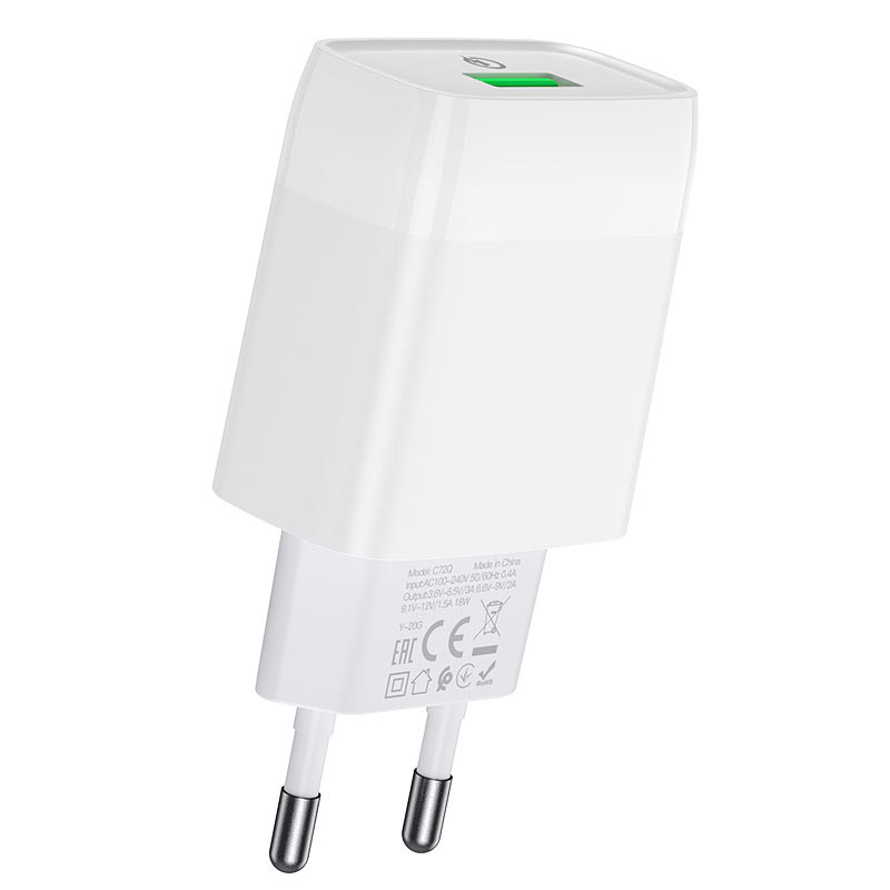 МЗП Hoco C72Q Glorious QC3.0 18W (1USB-A) + кабель USB to MicroUSB Білий - Зображення 3