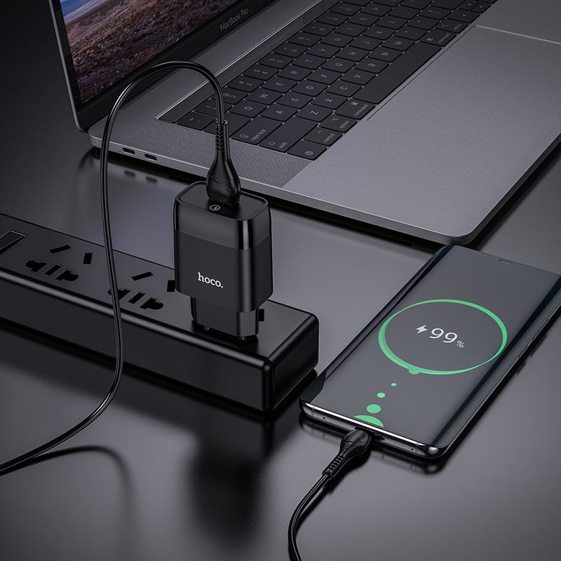 МЗП Hoco C72Q Glorious QC3.0 18W (1USB-A) + кабель USB to MicroUSB Чорний - Зображення 5