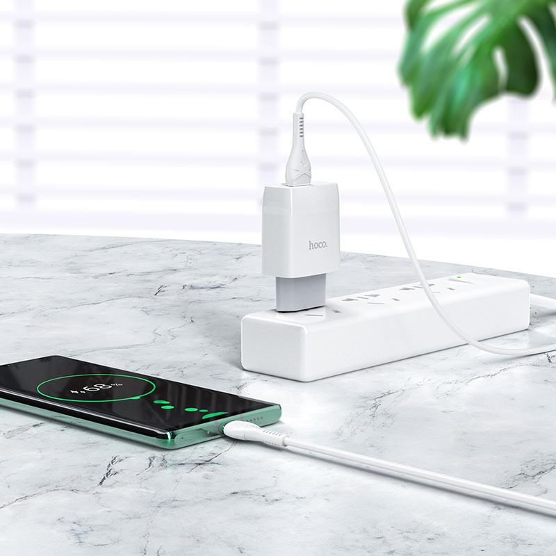 МЗП Hoco C72Q Glorious QC3.0 18W (1USB-A) + кабель USB to Type-C Білий - Зображення 4