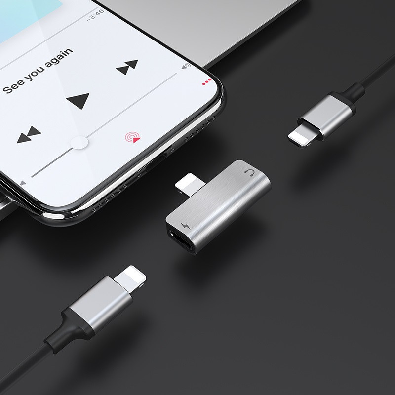 Перехідник Hoco LS24 Lightning to lightning audio/lightning Сталевий - Зображення 5