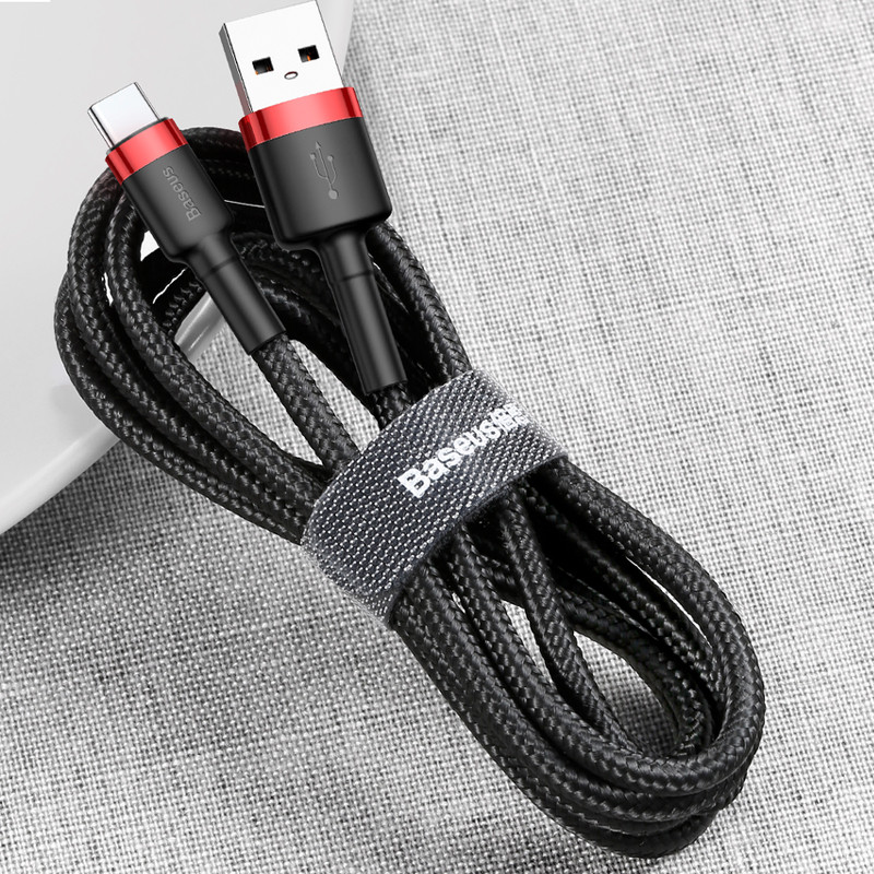 Дата кабель Baseus Cafule USB to Type-C Cable 3A (1m) (CATKLF-B) Червоний / Чорний - Зображення 3