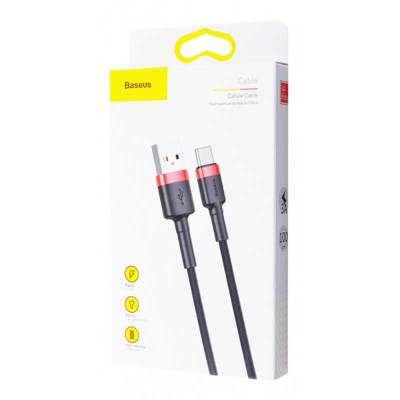 Дата кабель Baseus Cafule USB to Type-C Cable 3A (1m) (CATKLF-B) Червоний / Чорний - Зображення 4