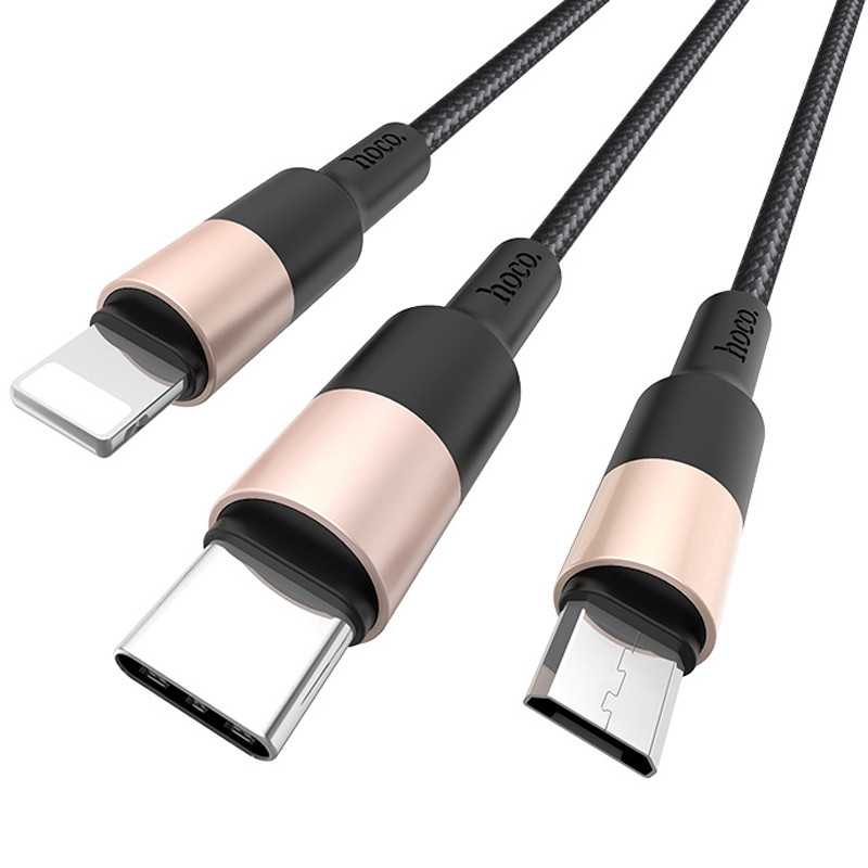 Дата кабель Hoco X26 Xpress 3in1 USB to Lightning/Type-C/MicroUSB 2A (1.2m) Чорний / Золотий - Зображення 2