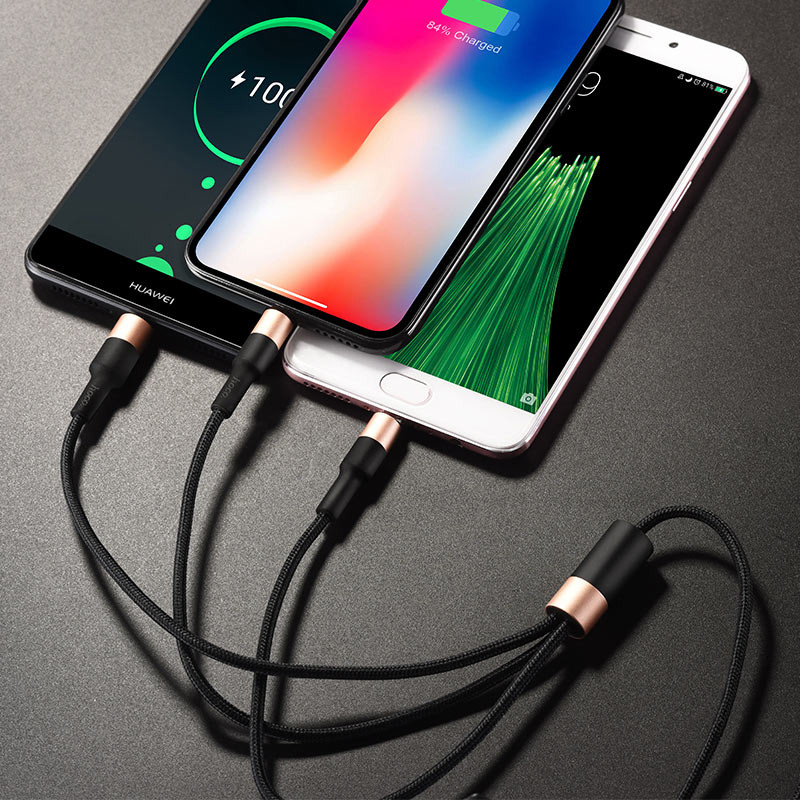 Дата кабель Hoco X26 Xpress 3in1 USB to Lightning/Type-C/MicroUSB 2A (1.2m) Чорний / Золотий - Зображення 4