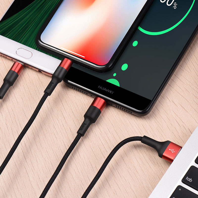 Дата кабель Hoco X26 Xpress 3in1 USB to Lightning/Type-C/MicroUSB 2A (1.2m) Чорний / Червоний - Зображення 3