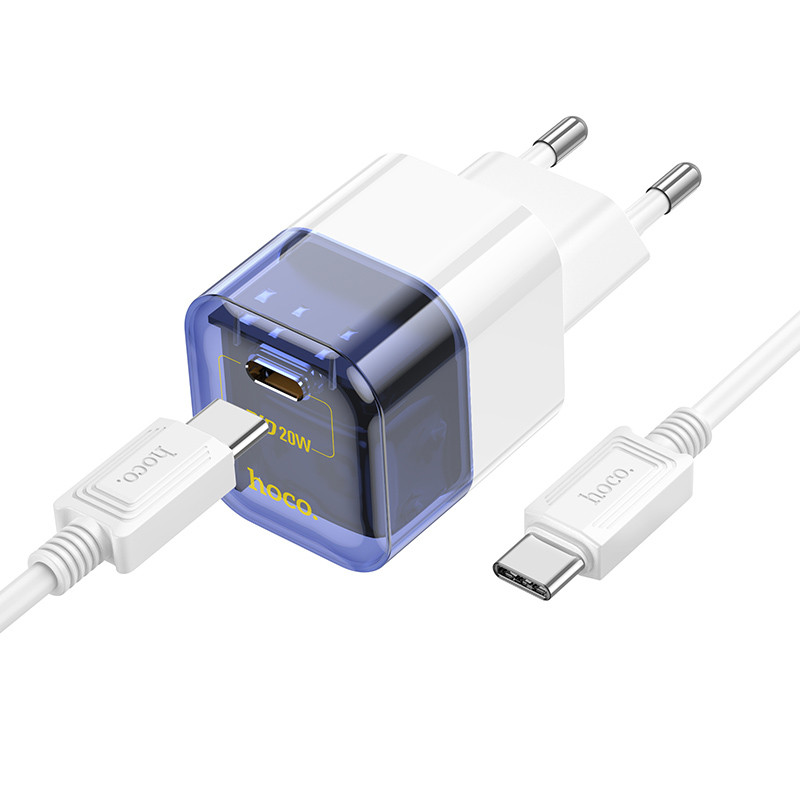МЗП Hoco C125A Transparent PD20W (1USB-C) + кабель Type-C to Type-C Transparent blue - Зображення 2