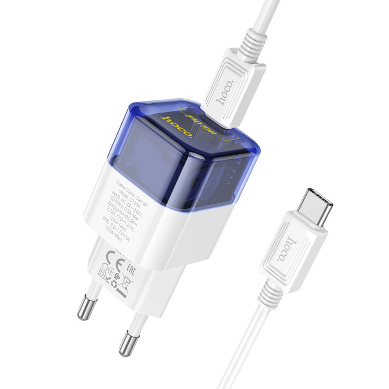 МЗП Hoco C125A Transparent PD20W (1USB-C) + кабель Type-C to Type-C Transparent blue - Зображення 3