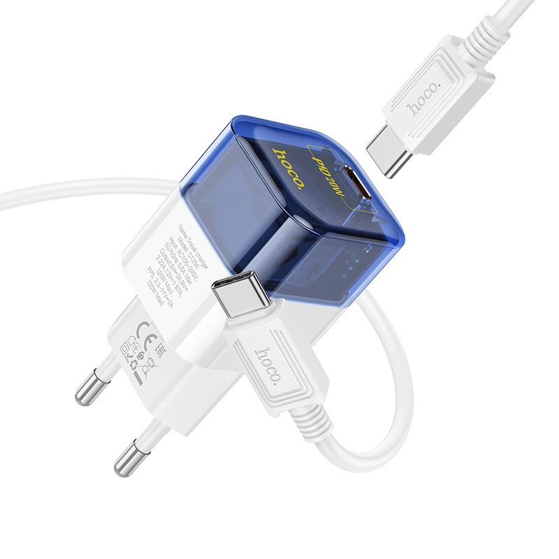 МЗП Hoco C125A Transparent PD20W (1USB-C) + кабель Type-C to Type-C Transparent blue - Зображення 4