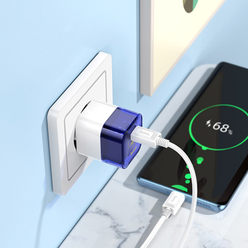 МЗП Hoco C125A Transparent PD20W (1USB-C) + кабель Type-C to Type-C Transparent blue - Зображення 6