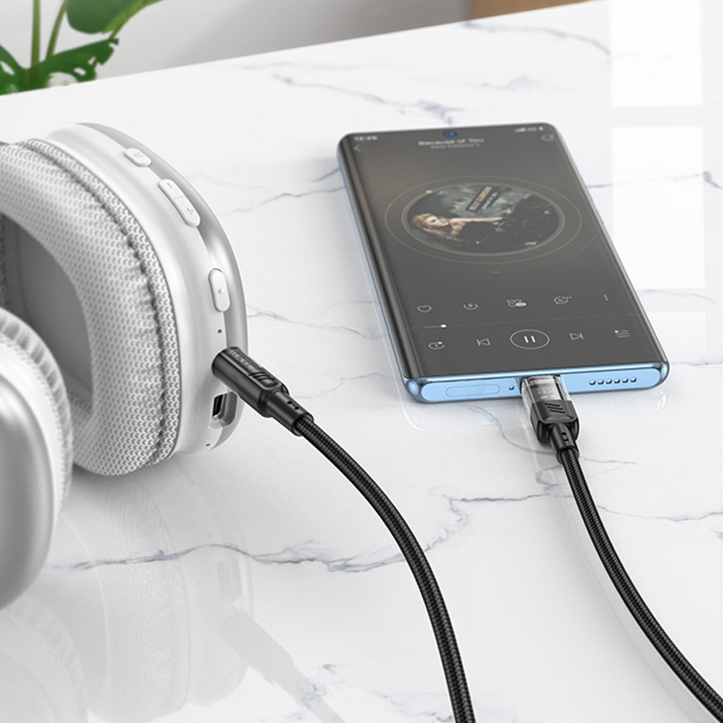 Аудіо кабель Aux Hoco UPA27 Spirit transparent (Type-C to AUX 3.5mm) (1.2m) Black - Зображення 5