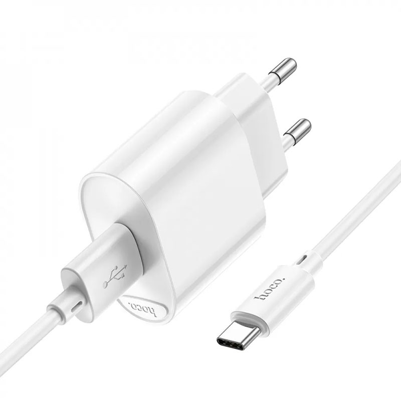 МЗП Hoco C109A Fighter QC3.0 18W (1USB-A) + кабель USB to Type-C White - Зображення 4