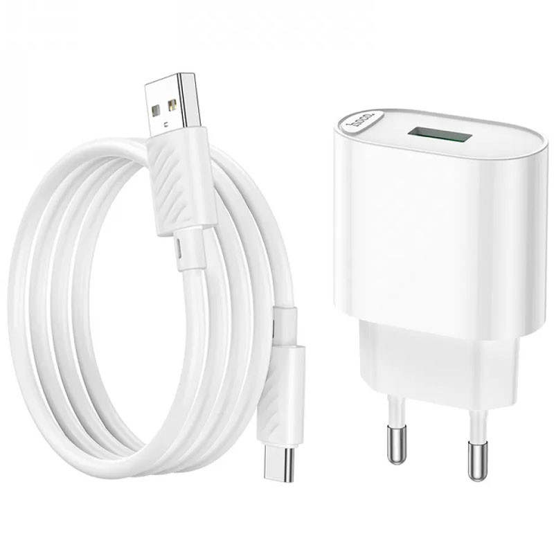 МЗП Hoco C109A Fighter QC3.0 18W (1USB-A) + кабель USB to Type-C White - Зображення 5